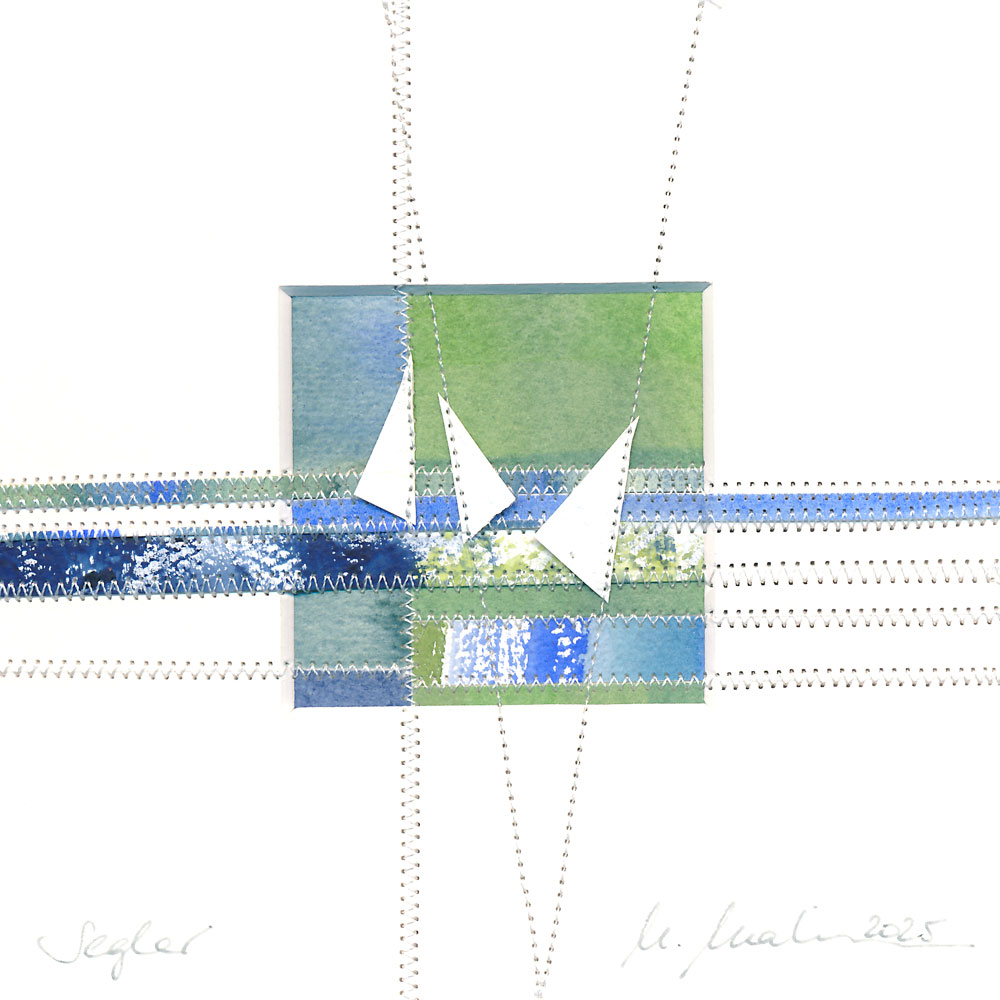 "Herbst am Strand"<br />
Genähte Collage|Aquarell