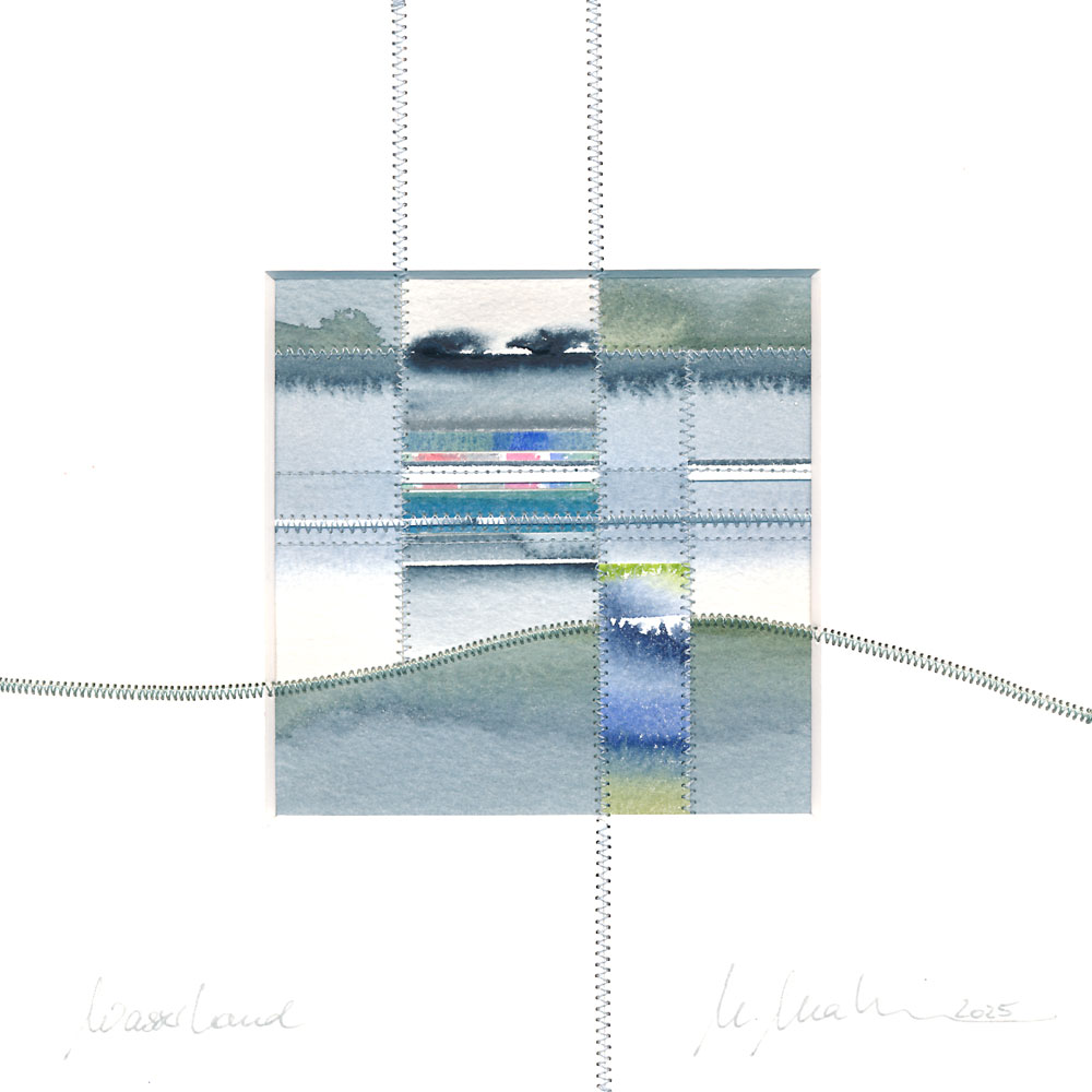 "Herbst am Strand"<br />
Genähte Collage|Aquarell